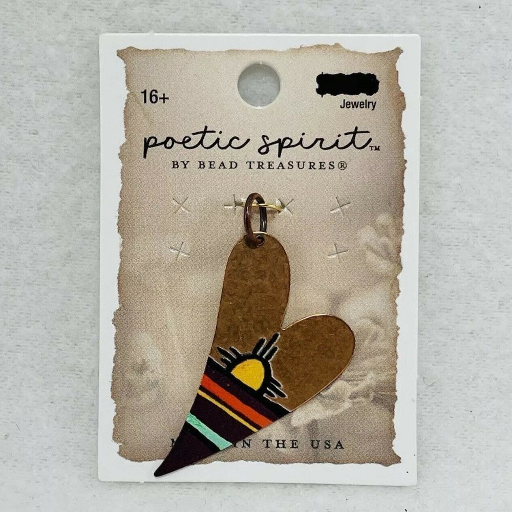 USA Jewelry Pendant Sunset Heart Love Crafted Handcrafted Copper Charm Retro New